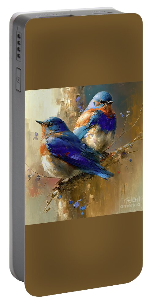 Bluebirds Portable Battery Charger featuring the painting Beautiful Bluebirds by Tina LeCour