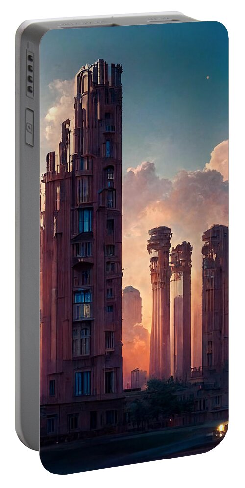 Picture Portable Battery Charger featuring the painting Beautiful buildings in a city detailed concept art arch 1ae4ba18 6aca 4614 bdee ec78565 by MotionAge Designs