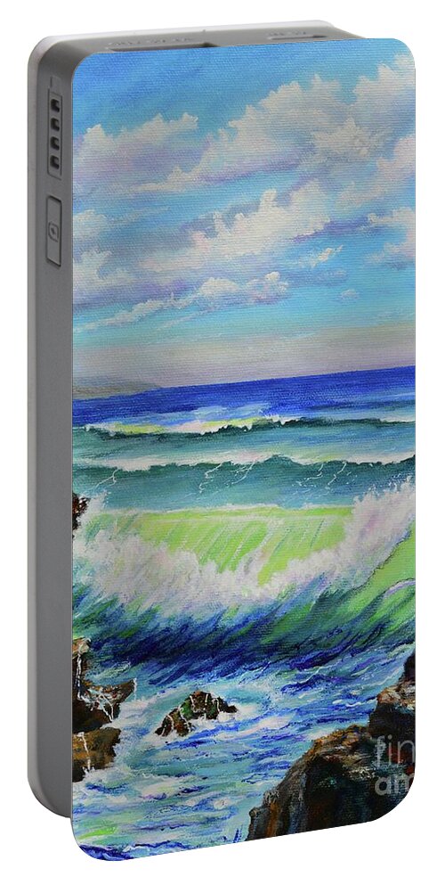 Beach Portable Battery Charger featuring the painting Beautiful Day at the Coast by Mary Scott