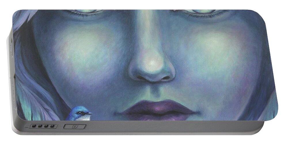 Penetrating Eyes Portable Battery Charger featuring the painting Beautiful Feathers by Lucy West