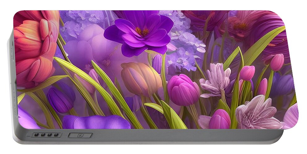 Digital Portable Battery Charger featuring the digital art Beautiful Spring Flowers by Beverly Read