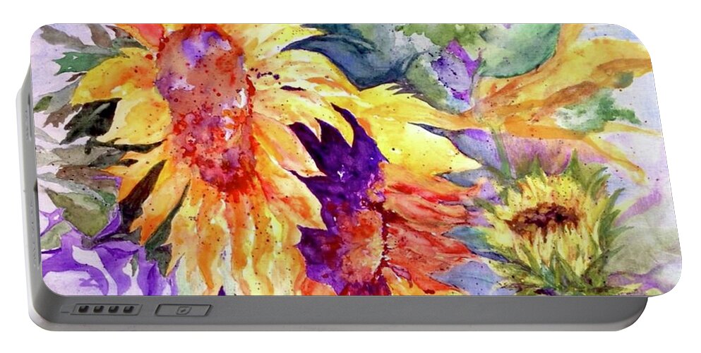 Sunflower Portable Battery Charger featuring the painting Because He Lives by Cheryl Wallace