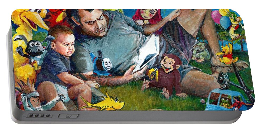 Bedtime Stories Portable Battery Charger featuring the painting Bedtime Stories by Merana Cadorette