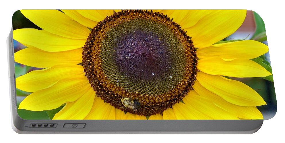 Orange Portable Battery Charger featuring the photograph Bee on Sunflower 8 by James Cousineau