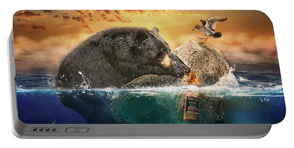 Black Bear Portable Battery Charger featuring the digital art Beer Bear by Maggy Pease