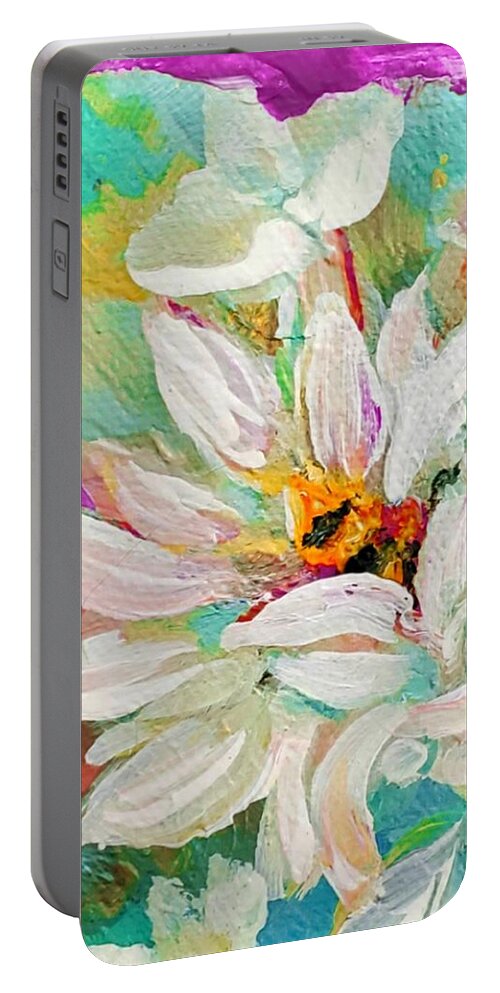 Bees Portable Battery Charger featuring the painting Bees and Flowers And Leaves by Lisa Kaiser