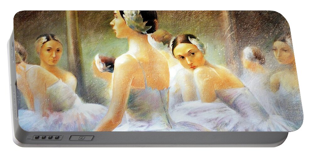 Ballerina Portable Battery Charger featuring the painting Behind the scenes by Vali Irina Ciobanu