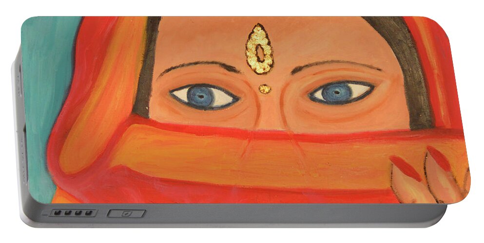 Women Portable Battery Charger featuring the painting Behind the Veil by Anita Hummel