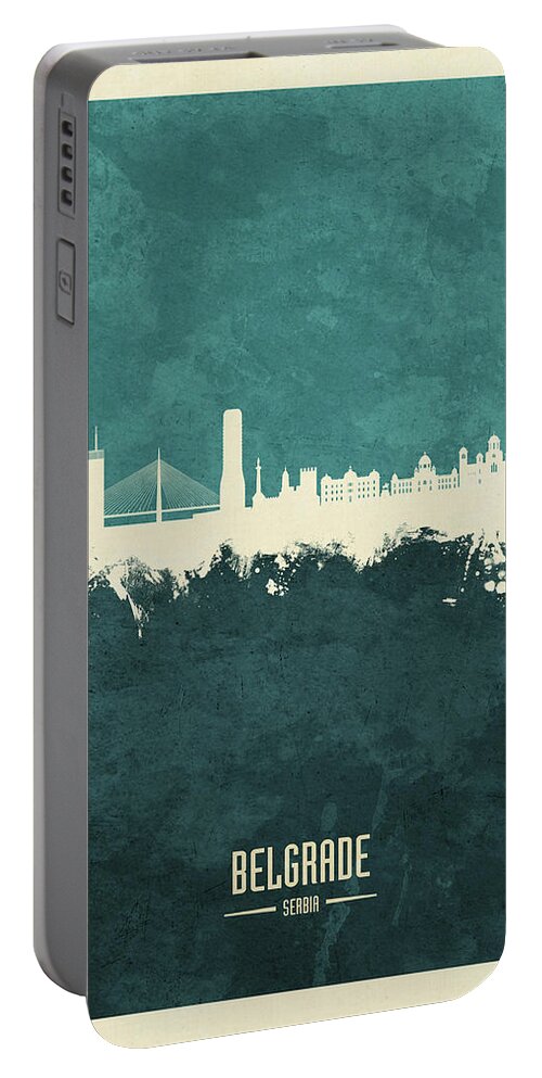 Belgrade Portable Battery Charger featuring the digital art Belgrade Serbia Skyline #41 by Michael Tompsett