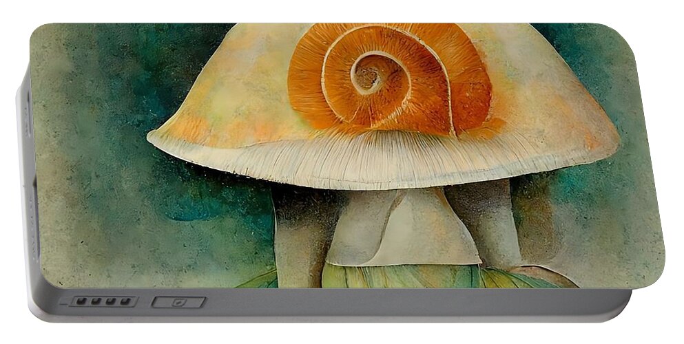 Mushroom Portable Battery Charger featuring the digital art Bell Bottomed Shroom by Vicki Noble