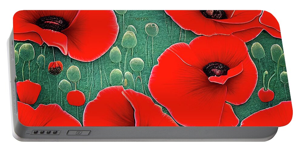  Corn Poppy Flower Portable Battery Charger featuring the painting Bella Fresca Poppies Red Poppy - The whole world is a garden if you look at it correctly. by OLena Art by Lena Owens - Vibrant DESIGN