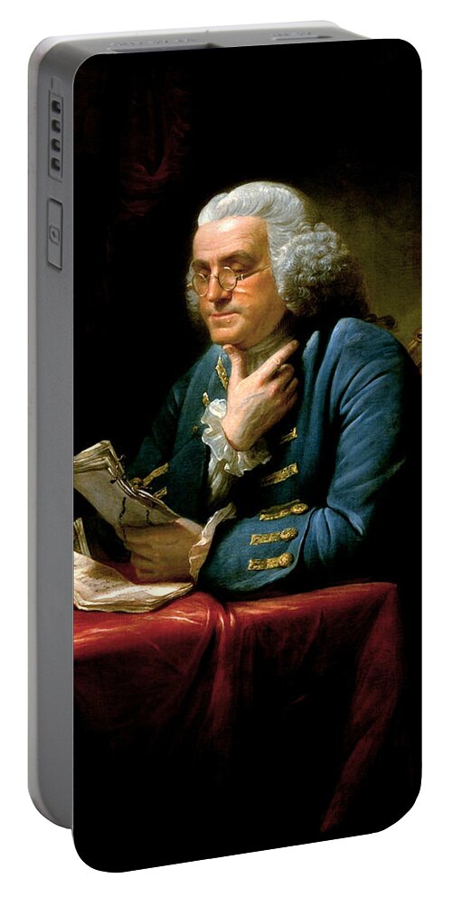 Benjamin Franklin Portable Battery Charger featuring the painting Ben Franklin by War Is Hell Store