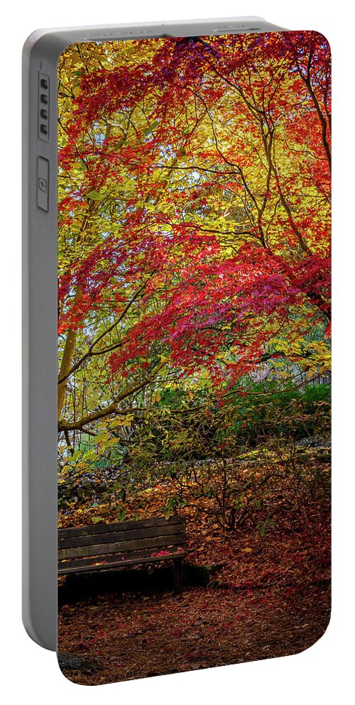 Pt Portable Battery Charger featuring the photograph Bench in the Leaves by Rob Green