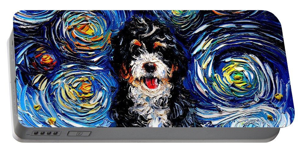 Golden Doodle Portable Battery Charger featuring the painting Bernedoodle by Aja Trier