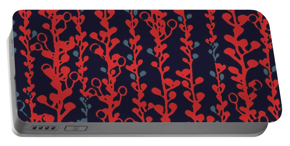 Vines Portable Battery Charger featuring the digital art Berry Vines Red and Navy by Sand And Chi