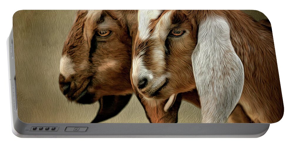Goats Portable Battery Charger featuring the digital art Besties by Maggy Pease