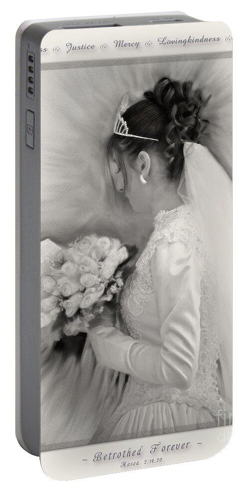 Bride Portable Battery Charger featuring the digital art Betrothed Forever black and white by Constance Woods