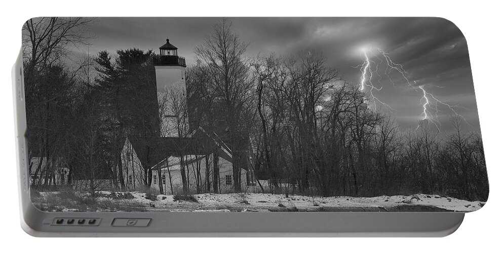 Dramatic Sky Portable Battery Charger featuring the photograph Beware Spooky Lighthouse by Scott Burd