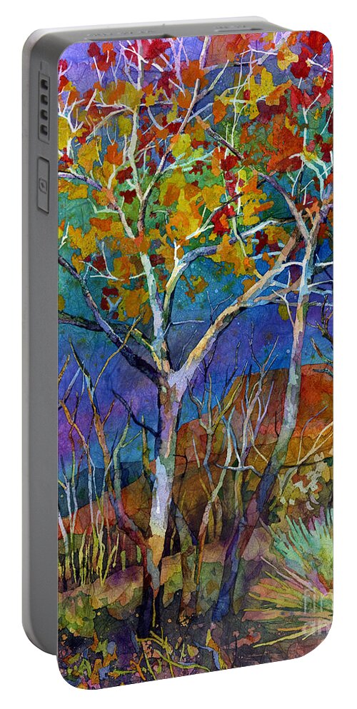 Trees Portable Battery Charger featuring the painting Beyond the Woods by Hailey E Herrera
