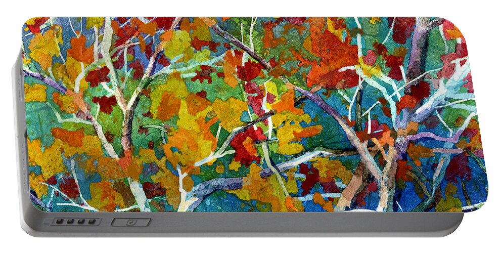 Trees Portable Battery Charger featuring the painting Beyond the Woods - Orange by Hailey E Herrera