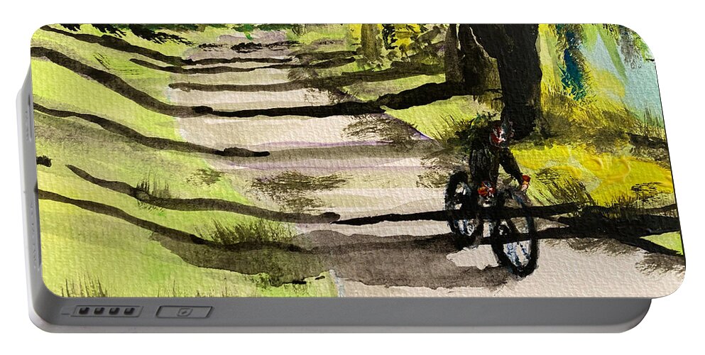 Bicycle Portable Battery Charger featuring the painting Bicycle Trail by Larry Whitler
