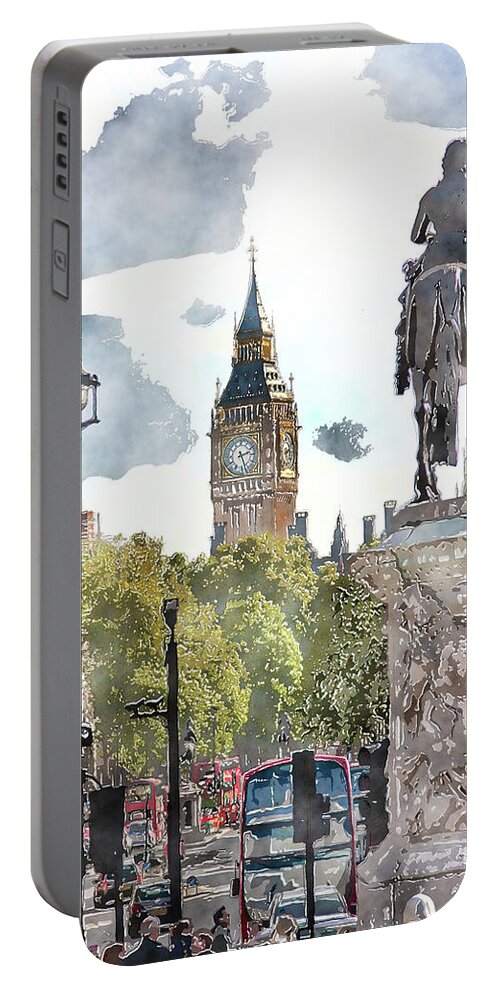 Big Ben Portable Battery Charger featuring the digital art Big Ben and King George by SnapHappy Photos