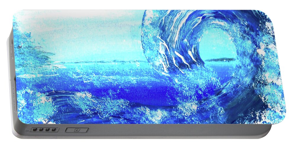 Blue Portable Battery Charger featuring the painting Big Bue Wave 2 by Anna Adams