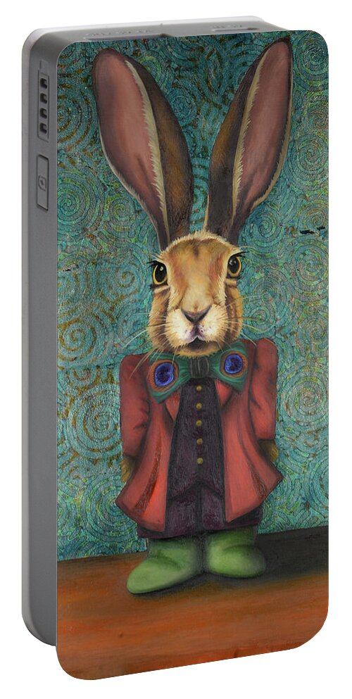 Rabbit Portable Battery Charger featuring the painting Big Ears 3 by Leah Saulnier The Painting Maniac