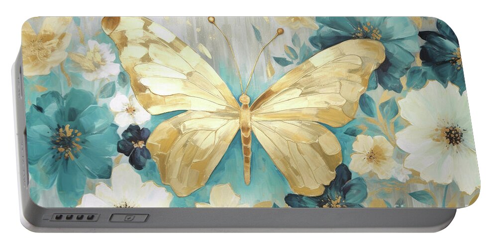 Butterfly Portable Battery Charger featuring the painting Big Golden Butterfly by Tina LeCour