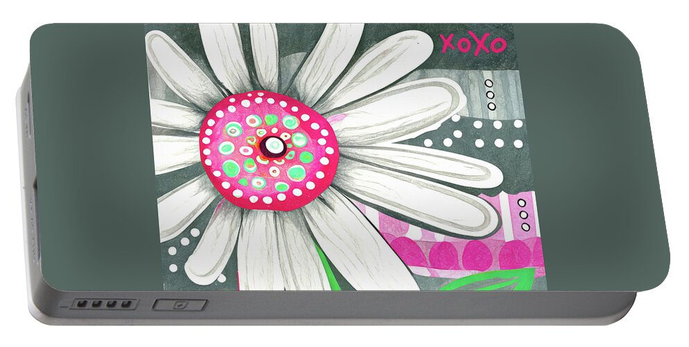 White Daisy Portable Battery Charger featuring the painting Big Pink And White Daisy by Tina LeCour