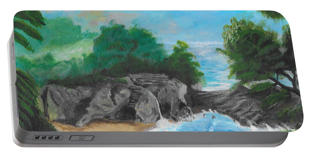 Cove Portable Battery Charger featuring the painting Big sur falls by David Bigelow
