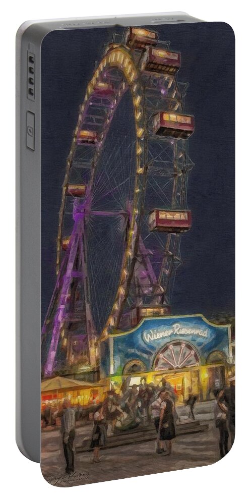 Vienna Portable Battery Charger featuring the painting Big Wheel by Jeffrey Kolker