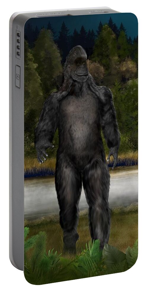 Bigfoot Gifting Portable Battery Charger featuring the painting Bigfoot Gifting by Mark Taylor
