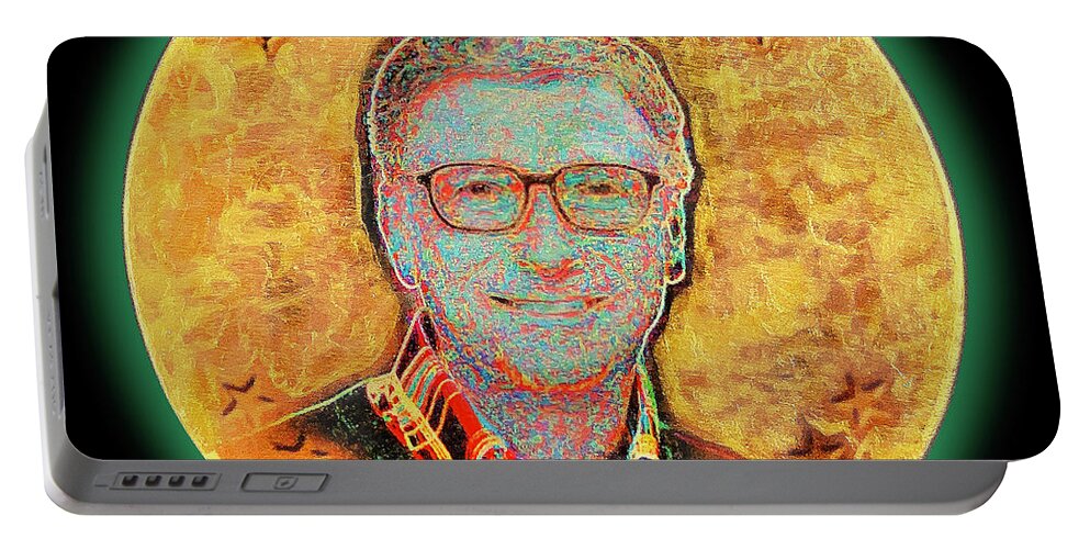 Wunderle Portable Battery Charger featuring the mixed media Bill Gates by Wunderle