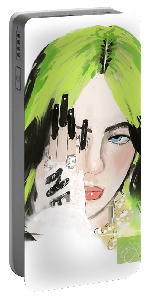 Billie Eilish Portable Battery Charger featuring the mixed media Billie Eilish T1 transparent image by Eileen Backman