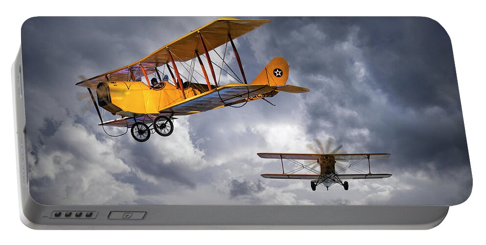 Airplane Portable Battery Charger featuring the photograph Biplanes among the Clouds by Randall Nyhof