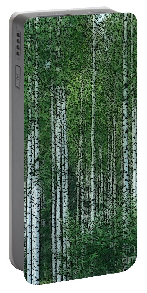 Birches Portable Battery Charger featuring the digital art Birch Forest by Diana Rajala