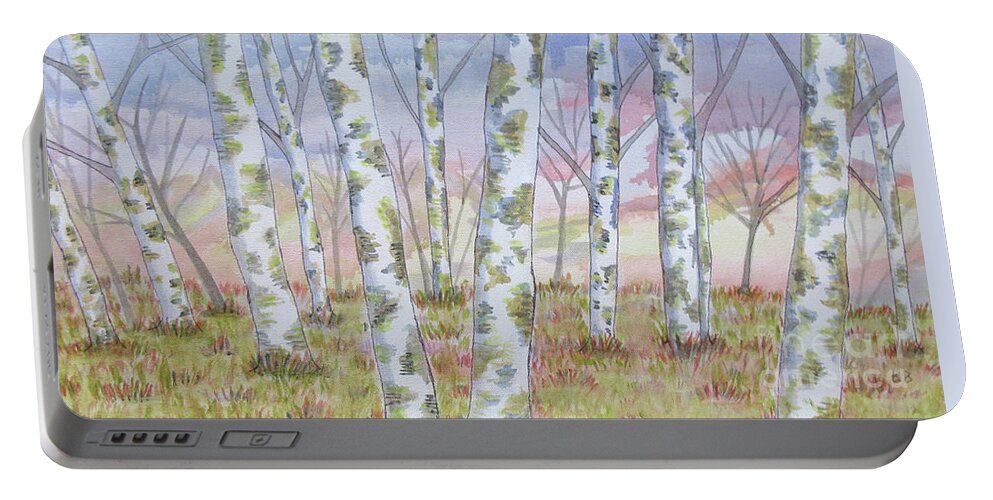 Tree Trees Birch Nature Landscape Office Lobby Decor Pattern Forest Woods Nature Portable Battery Charger featuring the painting Birch Tree Stand by Bradley Boug