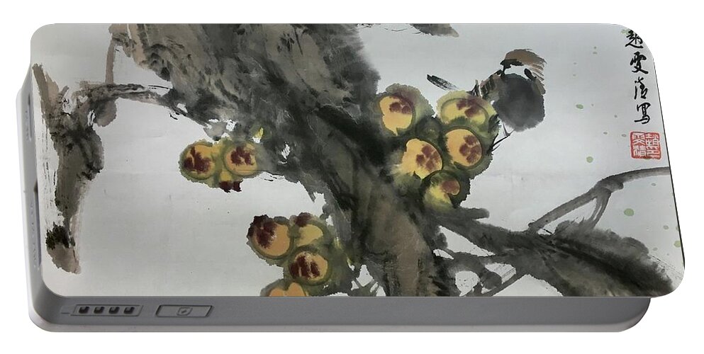 Bird Portable Battery Charger featuring the painting Bird and Loquat by Carmen Lam