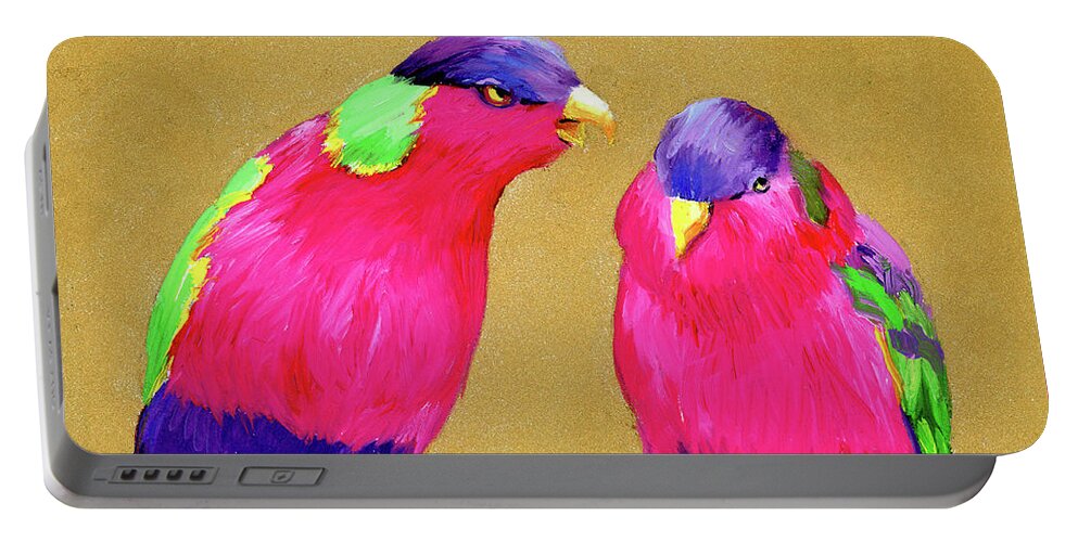 Bird Portable Battery Charger featuring the painting Bird Blurbs by Alice Leggett