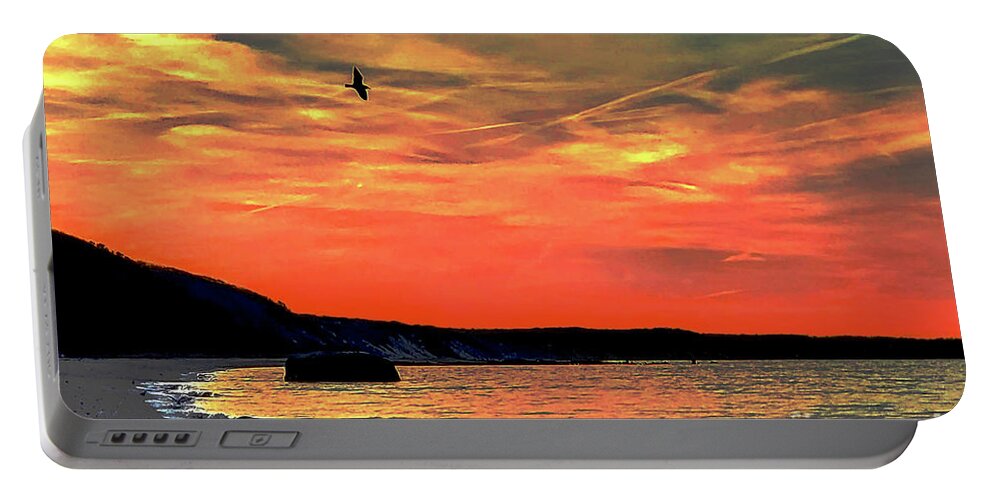 Bird Portable Battery Charger featuring the photograph Bird of Orange skies by Eileen Kelly