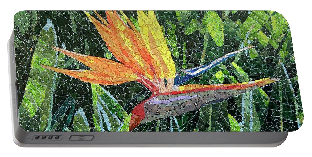 Mosaic Portable Battery Charger featuring the mixed media Bird of Paradise by Matthew Lazure