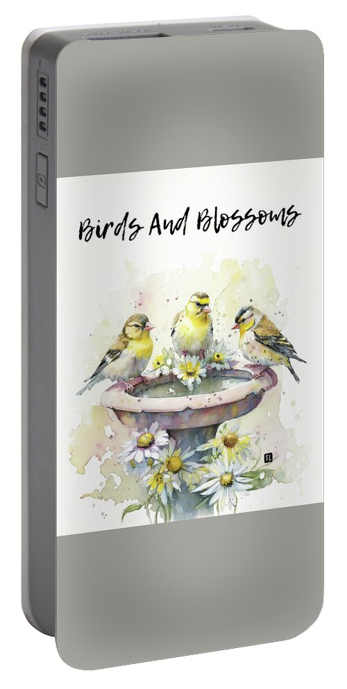 Bird Quotes Portable Battery Charger featuring the painting Birds And Blossoms by Tina LeCour