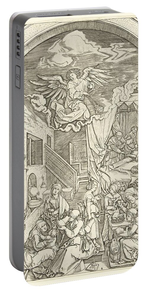 Antique Portable Battery Charger featuring the painting Birth of Mary, Marcantonio Raimondi, after Albrech by MotionAge Designs