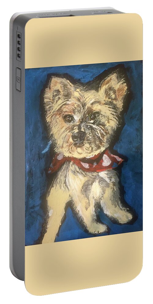 Yorkie Portable Battery Charger featuring the painting Yorkshire Terrier Teddybear by Melody Fowler