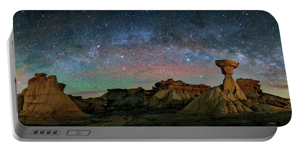  Portable Battery Charger featuring the photograph Bisti Badlands Under Western Starry Night by OLena Art by Lena Owens - Vibrant DESIGN