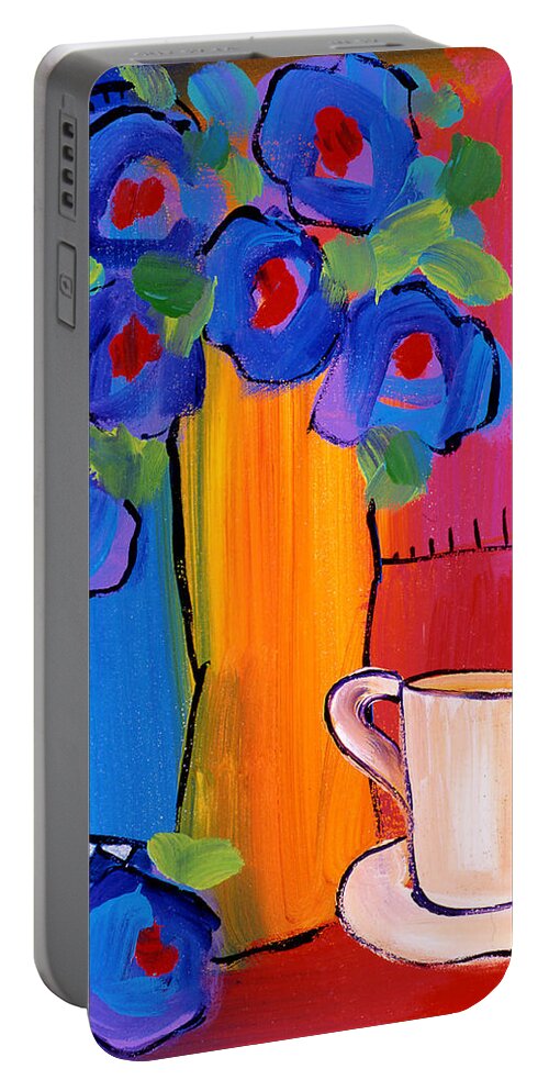 Still Life Portable Battery Charger featuring the painting Bistro Five by Jim Stallings