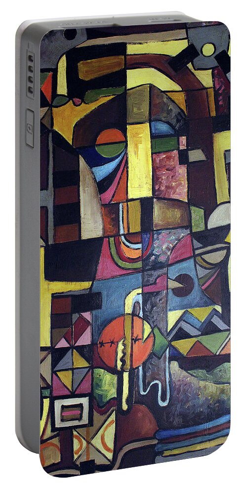 African Art Portable Battery Charger featuring the painting Bits of Time by Speelman Mahlangu