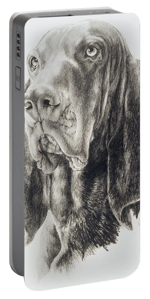 Purebred Dogs Portable Battery Charger featuring the drawing Black and Tan Coonhound in Graphite by Barbara Keith