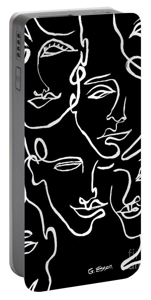 Face Portable Battery Charger featuring the painting Black and White Abstract Faces by Genevieve Esson
